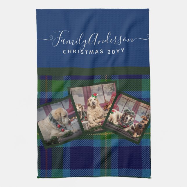 PHOTO TEATOWEL - Miller TARTAN Blue Christmas Gift Tea Towel (Vertical)