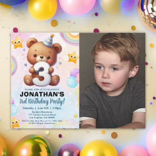 Photo Teddy Bear Birthday 3rd for Boys Invitation