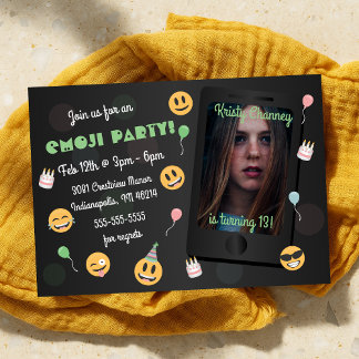 Photo Teens Emoji Theme Birthday Party Invitation