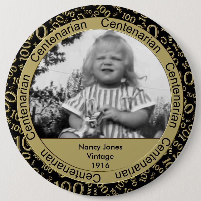 Photo Template: 100th Birthday Centenarian Gold 6 Cm Round Badge (Front)