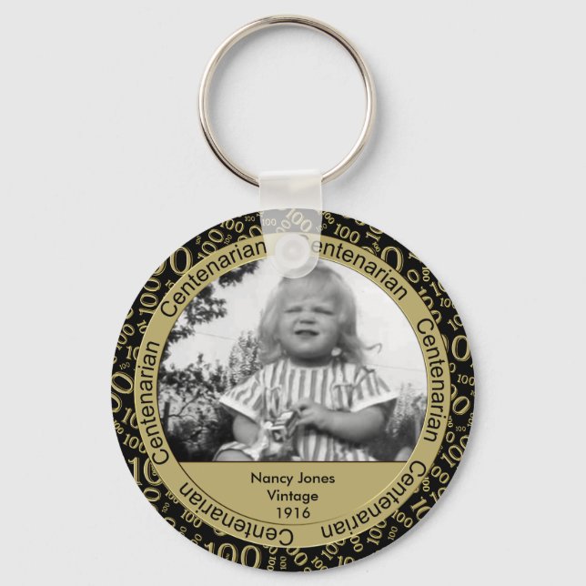 Photo Template: 100th Birthday Centenarian Gold Key Ring (Front)