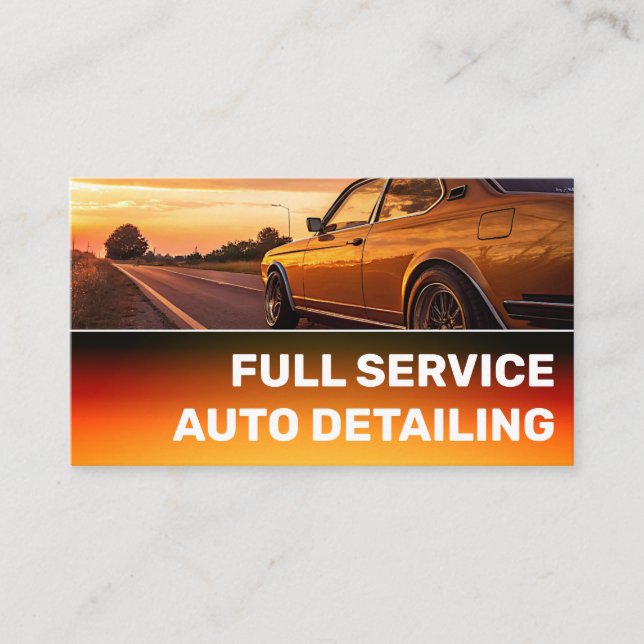 Photo Template Black Bright Orange Car Service Business Card (Front)