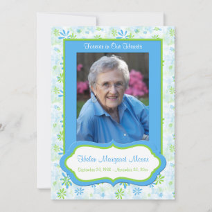 Photo Template Blue, Green Floral Memorial Card