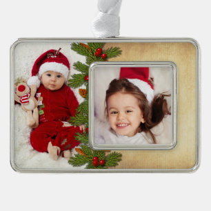 Photo Template Christmas Xmas Traditional Silver Plated Framed Ornament