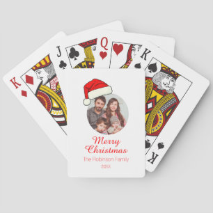Photo template custom text christmas playing cards