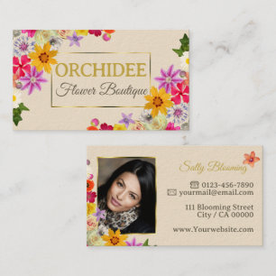 Photo Template Elegant Wildflowers Gold Cream Chic Business Card