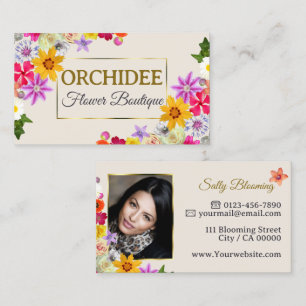 Photo Template Elegant Wildflowers Gold Cream Chic Business Card