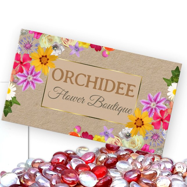 Photo Template Elegant Wildflowers Kraft Paper Business Card (Creator Uploaded)