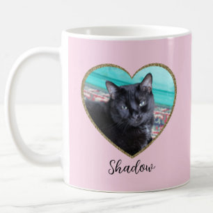 Photo Template Glitter Heart Pink Pets Custom Name Coffee Mug