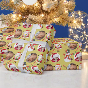 Photo Template Grandparent Santa and Snowman Wrapping Paper