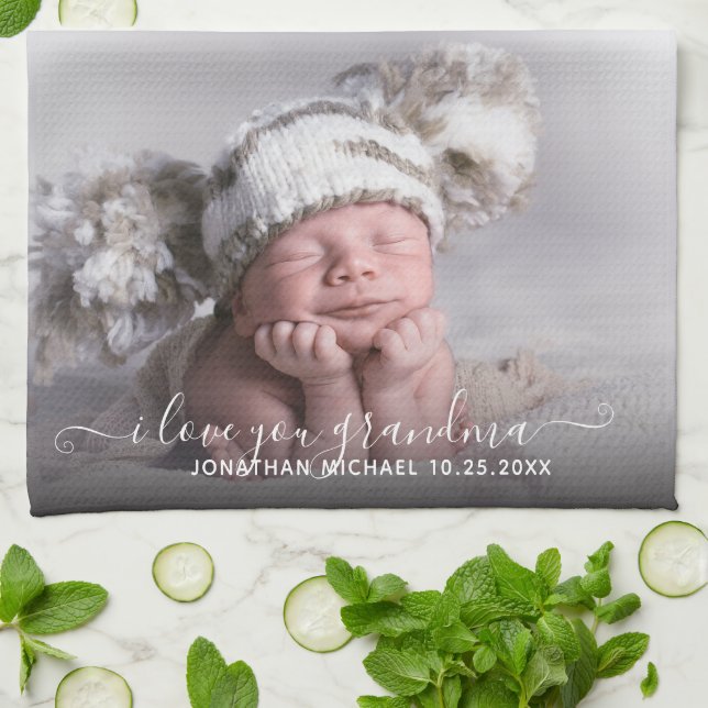 Photo Template I Love You Grandma Kitchen Towel (Folded)