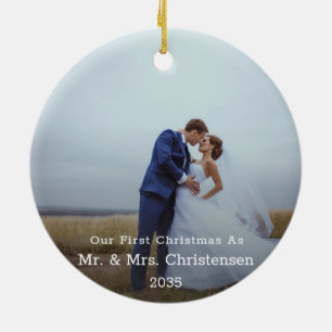 Photo Template Our First Christmas Married Merry  Ceramic Tree Decoration
