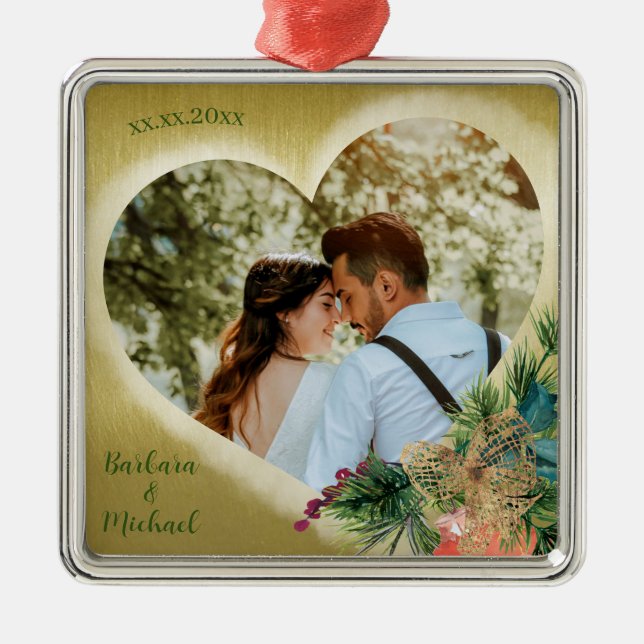 Photo Template Personalised Gold Metal Tree Decoration (Front)