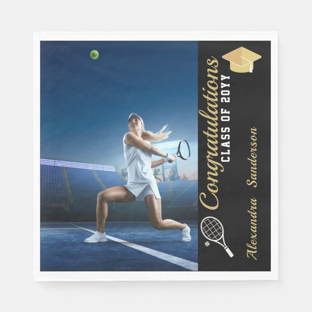 Photo Tennis player Blue Gold White graduation  Napkin (Front)