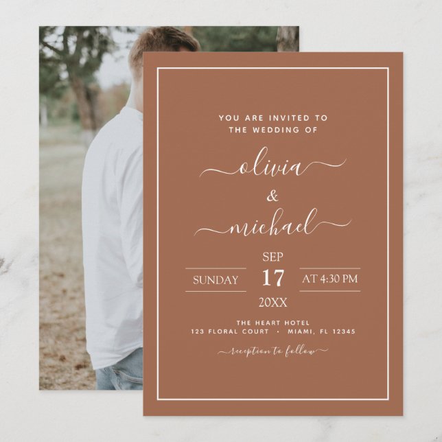Photo Terracotta Boho Wedding Simple Invitation (Front/Back)