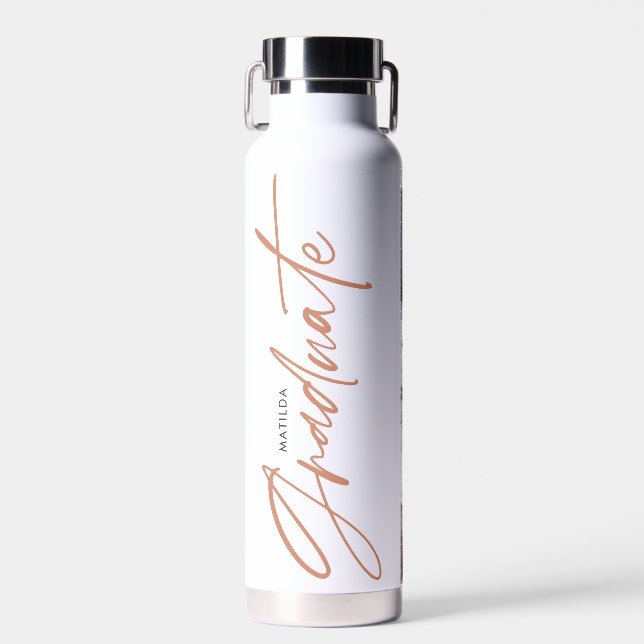Photo terracotta graduation script modern elegant water bottle (Front)