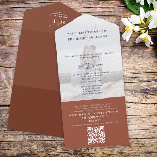 Photo Terracotta QR Code Simple Guest RSVP All In One Invitation