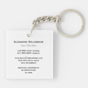 Photo Text Double Sided Business Card Square Key Ring
