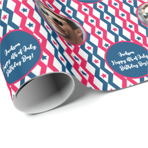 Photo Text Red Blue White 4th of July Diamond Wrapping Paper