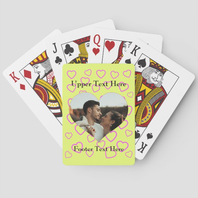 Photo Text Yellow and Pink Heart Pattern Custom  Playing Cards (Back)