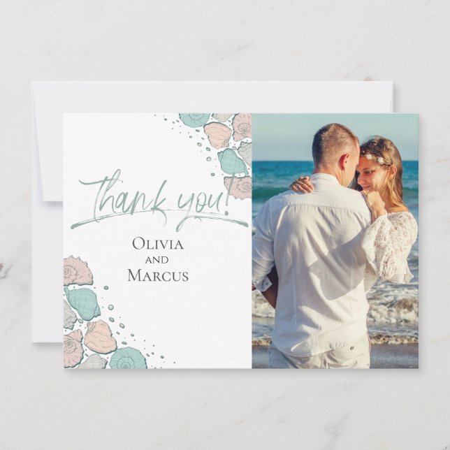 Photo Thank You  |  Beach Seashells Coral Teal (Front)