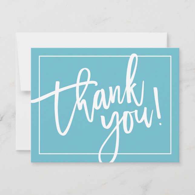 PHOTO THANK YOU bold modern brush lettering aqua (Front)