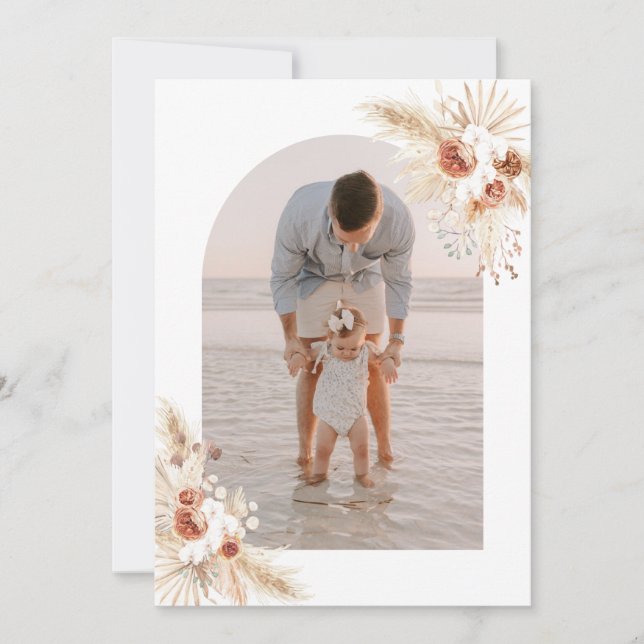 Photo Thank You Card, Boho Birthday Thank You Invitation (Front)