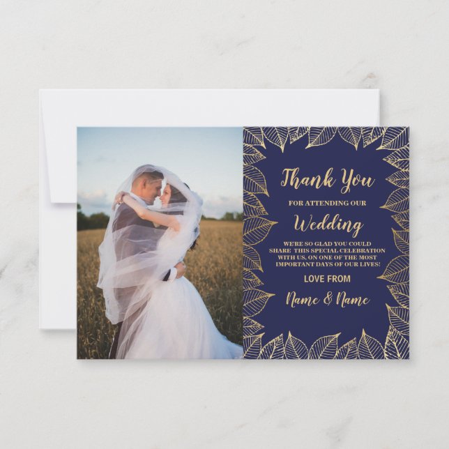 Photo Thank You Card Engagement Wedding Navy Gold (Front)