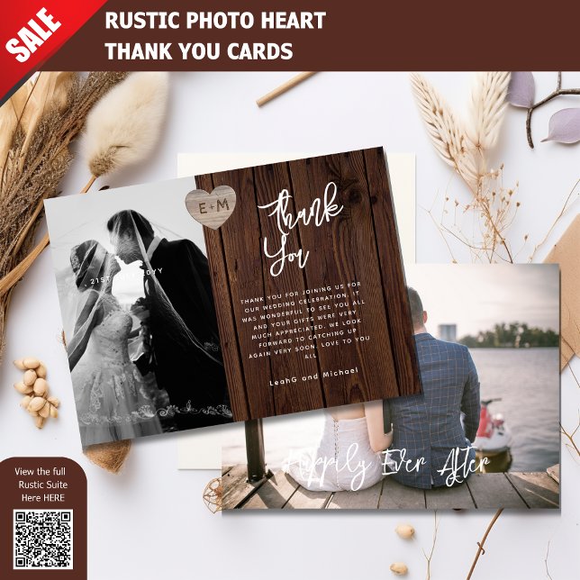 PHOTO THANK YOU CARD RUSTIC WOOD HEARTS CARVED (Creator Uploaded)