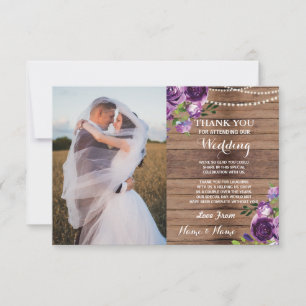 Photo Thank You Card Wedding Purple Flowers Wood