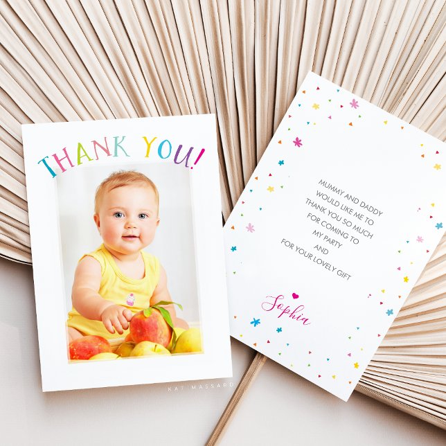 PHOTO THANK YOU cute colourful rainbow writing Card (Creator Uploaded)