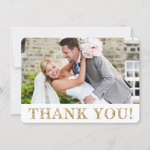 PHOTO THANK YOU cute gold glitter text wedding