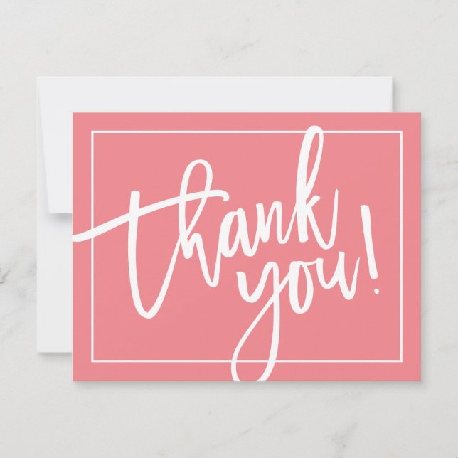 PHOTO THANK YOU cute modern brush lettering coral Card (Front)
