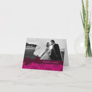 Photo thank you damask wedding dark pink card