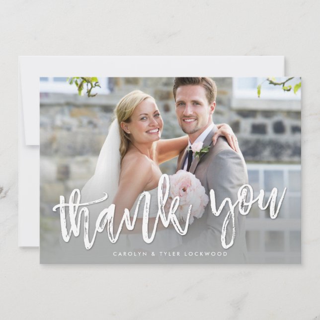PHOTO THANK YOU hand lettered modern grey ombre (Front)