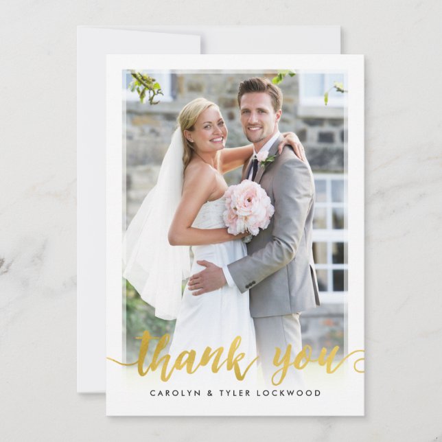PHOTO THANK YOU hand lettered script gold foil Card (Front)