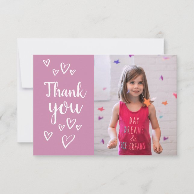 Photo Thank you Kids Birthday Modern Hearts Viola (Front)