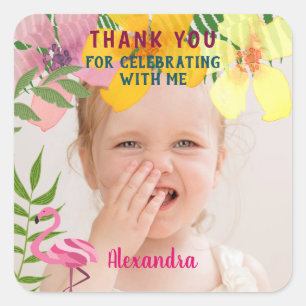 Photo Thank You Luau Tropical Flowers Square Sticker