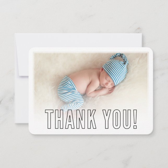 PHOTO THANK YOU modern bold outline overlay black Card (Front)