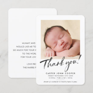 PHOTO THANK YOU modern calligraphy new baby Card