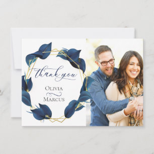 Photo Thank You Modern Deep Indigo Blue and Gold Card