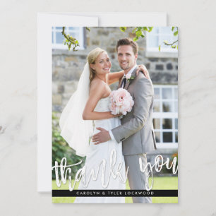 PHOTO THANK YOU modern hand lettered script white Card