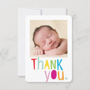 PHOTO THANK YOU modern new baby colourful type