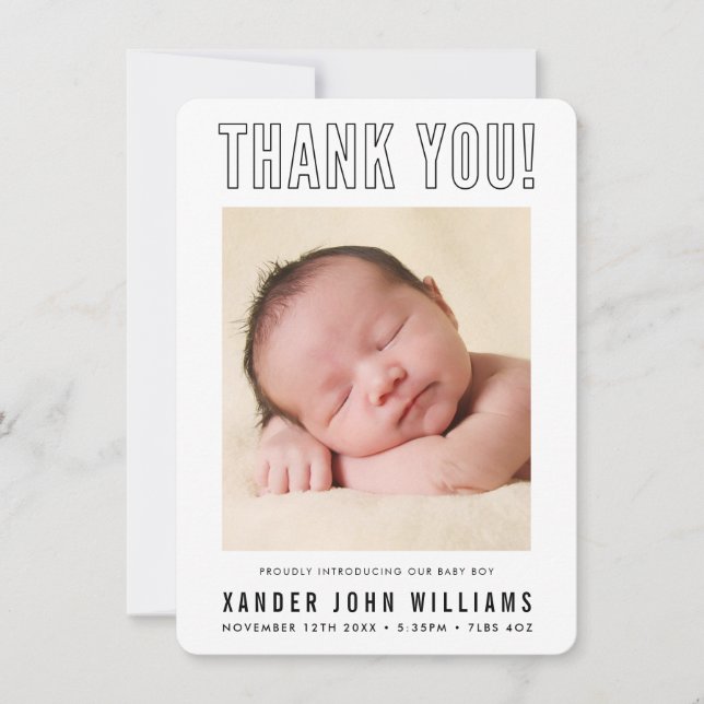 PHOTO THANK YOU modern new baby minimal outline  (Front)