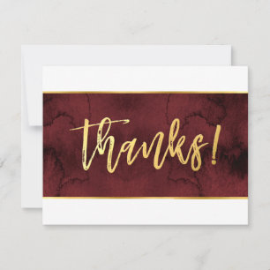 PHOTO THANK YOU modern red maroon gold script Card