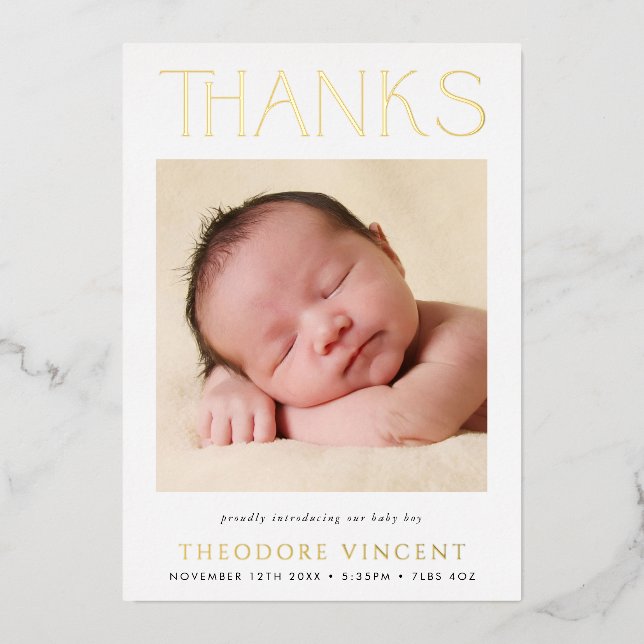 PHOTO THANK YOU modern serif font new baby (Front)