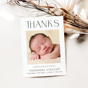 PHOTO THANK YOU modern serif font new baby Card