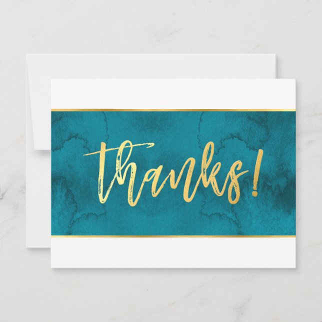 PHOTO THANK YOU modern teal blue gold script Card (Front)
