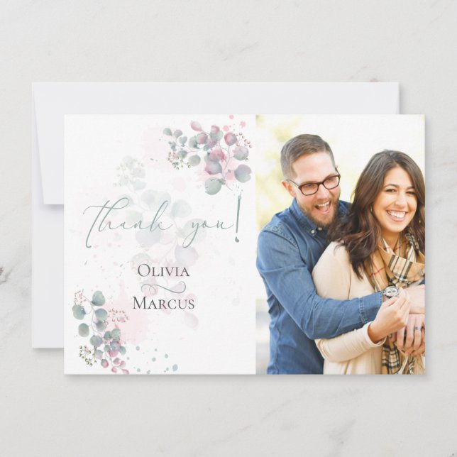 Photo Thank You  |  Modern Watercolor Eucalyptus Card (Front)