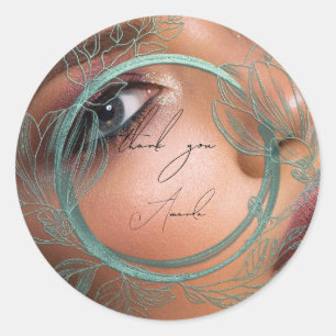 Photo Thank You Name Magnolia Floral Frame Teal Classic Round Sticker